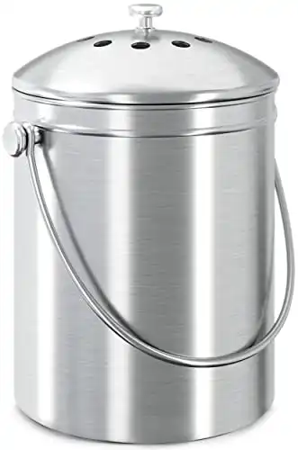 Utopia Kitchen Compost Bin for Kitchen Countertop - 1.3 Gallon Compost Bucket for Kitchen with Lid - Includes 1 Spare Charcoal Filter (Silver)