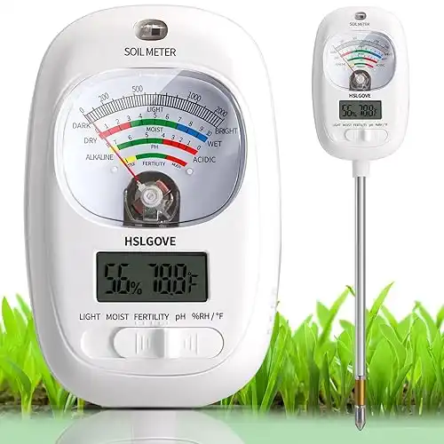 HSLGOVE Soil Test Kit, 7-in-One Soil Moisture Meter/Soil PH Meter/Fertility, Dual Screen Soil Tester w/Digital Soil Temp/Air Temp