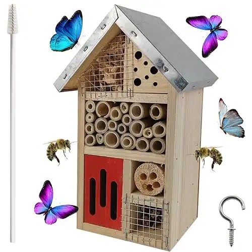 TIHOOD Natural Wooden Hanging Bee House